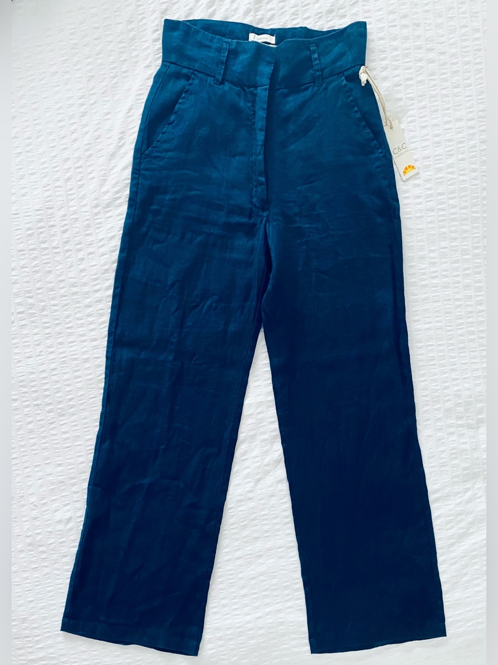 C&C California 100% Linen Wide Leg Pants Navy Blue NWT Size US 2